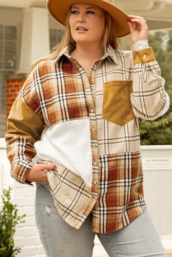 Stylish Golden Apricot Plaid Shacket