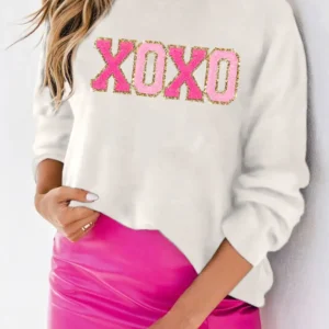 White XOXO Glitter Print Sweater