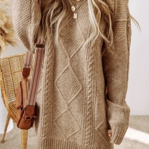 Cozy Parchment Cable Knit Sweater Dress