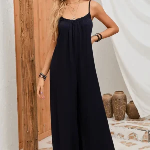 Black Frilled Backless Jumpsuit