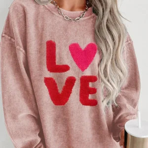 Chenille LOVE Graphic Pink Sweatshirt