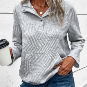 Light Grey Textured Buttoned Sweatshirt