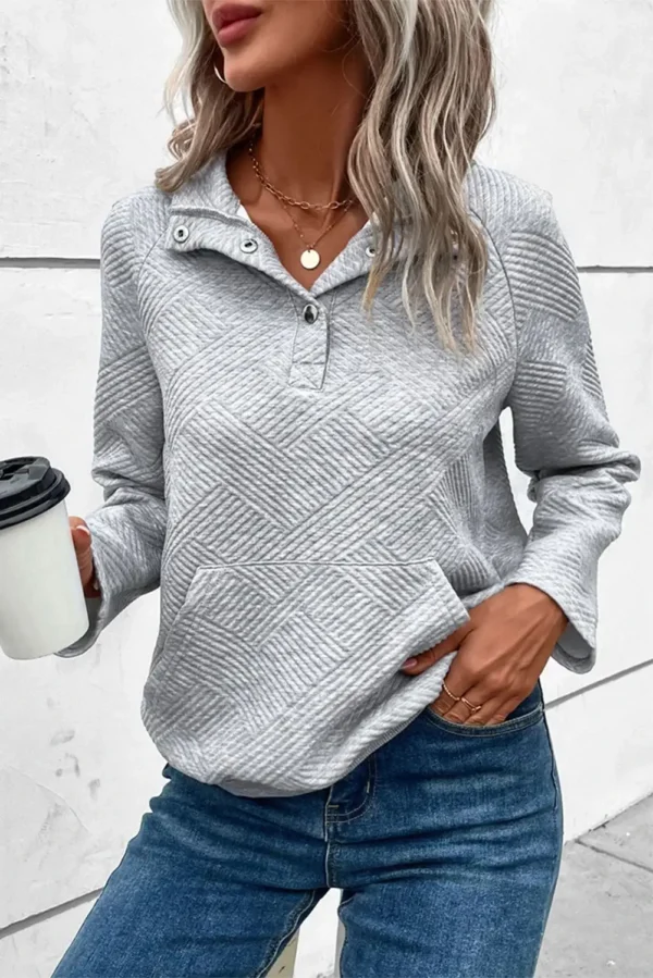 Light Grey Textured Buttoned Sweatshirt