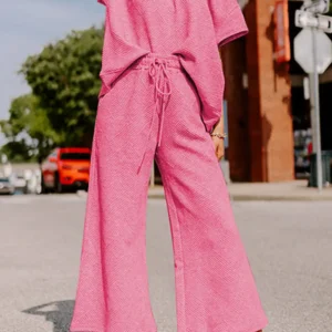 Summer Ready Strawberry Pink Textured Wide Leg Casual Lounge Set for Ultimate Comfort and Style
