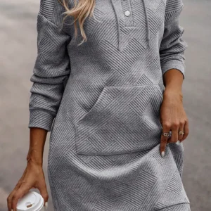 Gray Textured Kangaroo Hooded Mini Dress