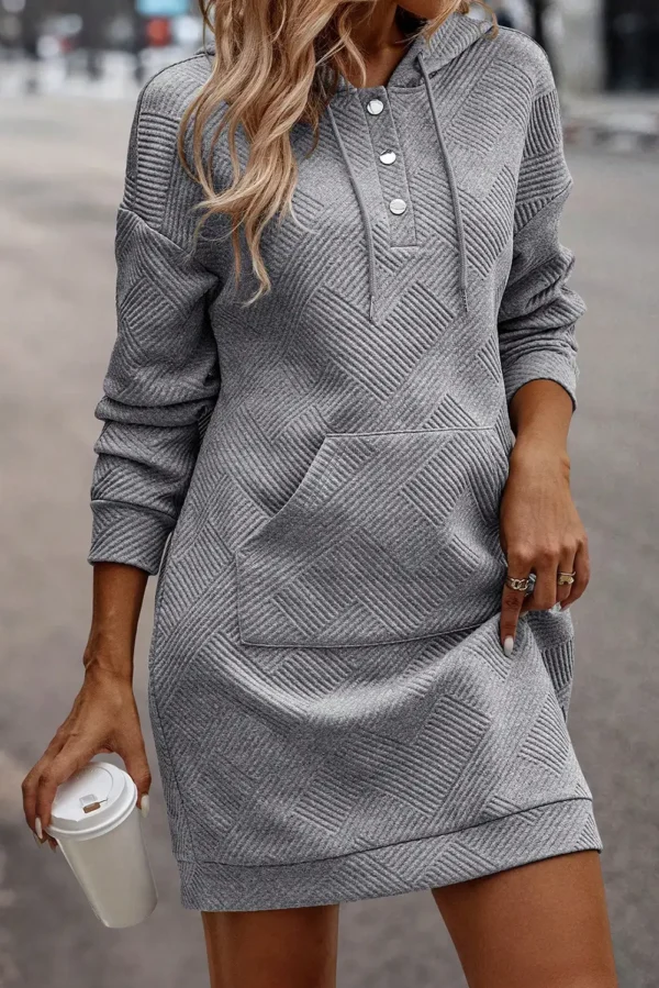 Gray Textured Kangaroo Hooded Mini Dress