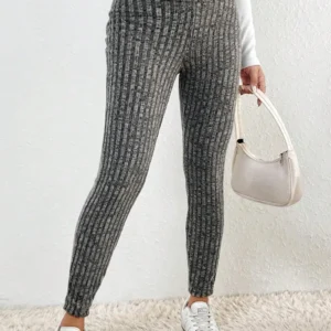 Gray Ribbed High Waist Leggings