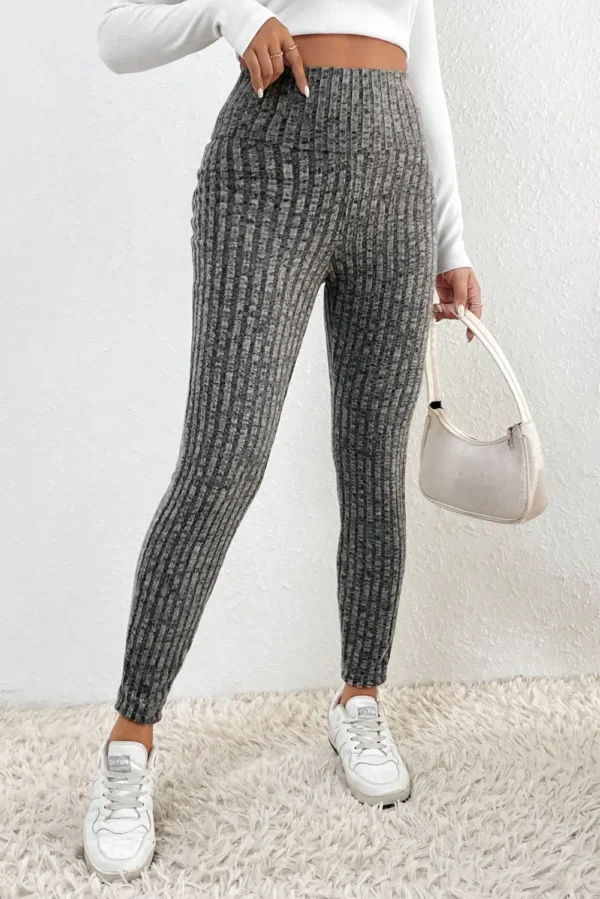 Gray Ribbed High Waist Leggings