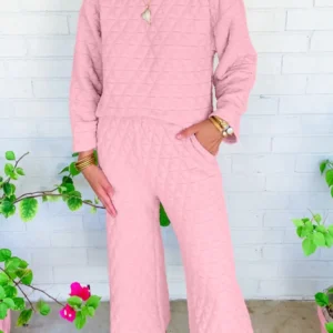 Stylish Pink Solid Quilted Pullover and Pants Set