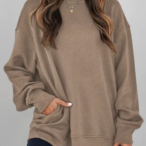 Parchment Textured Solid Round-Neck Sweatshirt - Drop Shoulder Casual Pullover