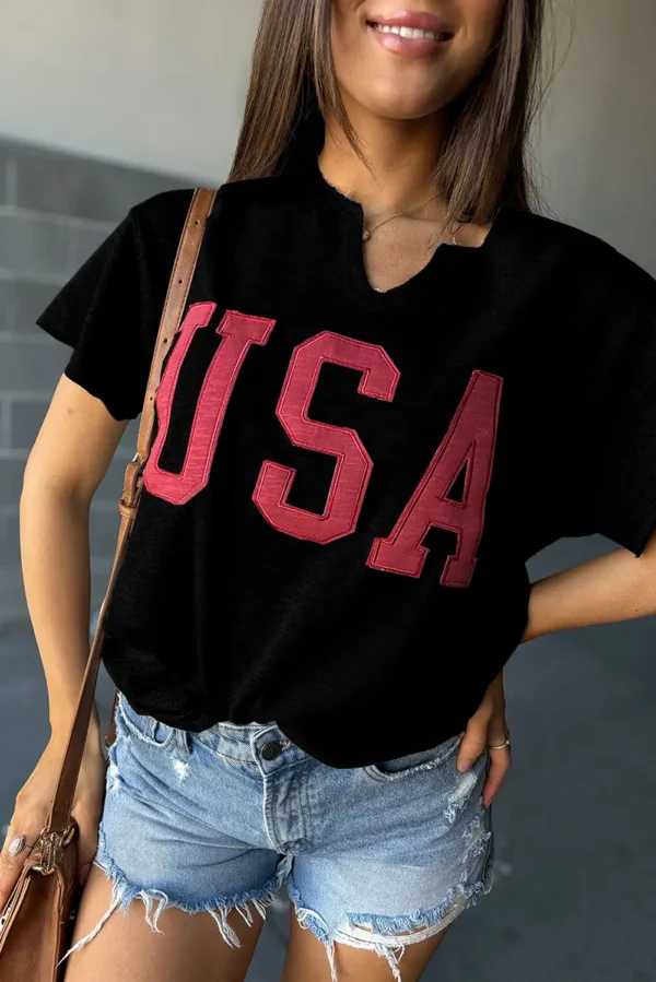 Cool Black USA Lettering Loose Tee