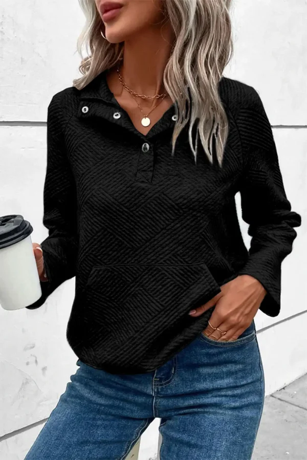 Textured Black Knit Hooded Sweatshirt