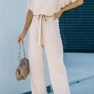 Glam Apricot Wide Leg Jumpsuit for Effortless Summer Chic at Special Occasions