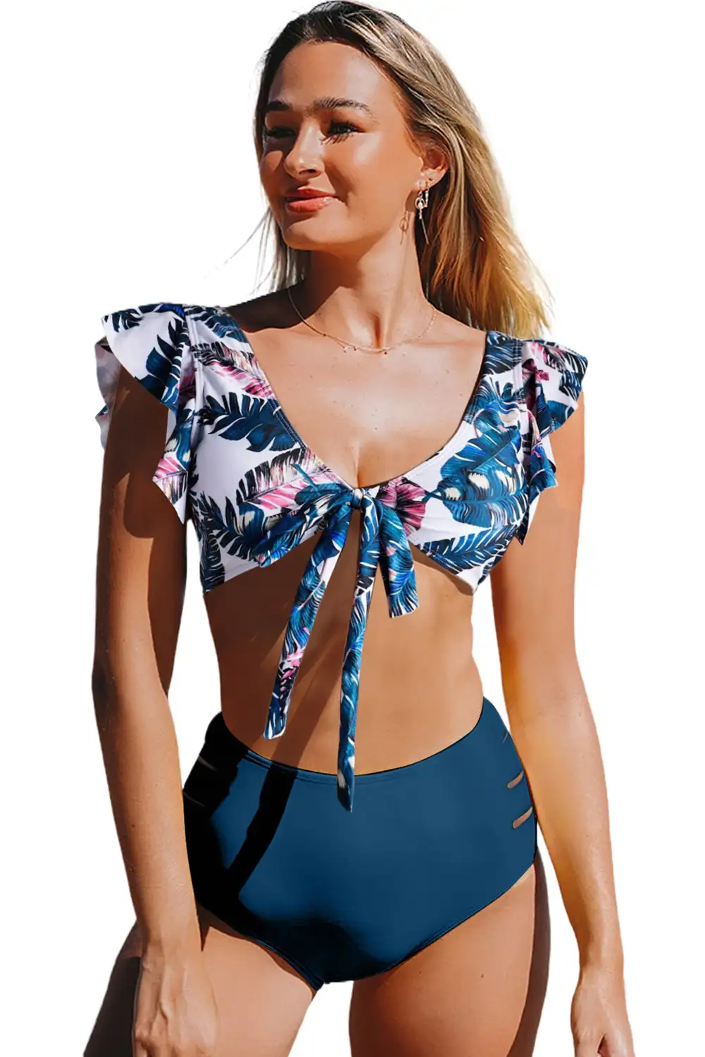 Tropical Palm Leaf Ruffle Swimsuit