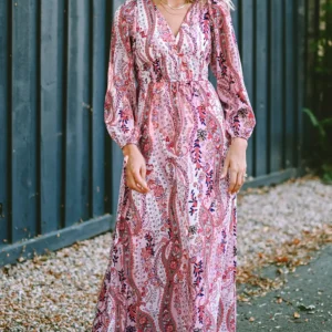 Boho Paisley Print V Neck Maxi Dress Multicolor