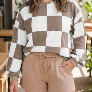 Khaki Plaid Colorblock TwoPiece Set – Plus Size