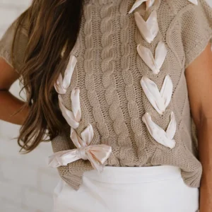 Satin Bowknot Colorblock Sweater