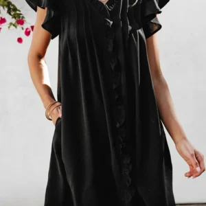 Sweet Black Ruffle Sleeve Mini Shift Dress for Effortless Summer Romance and Stylish Fashion Statements
