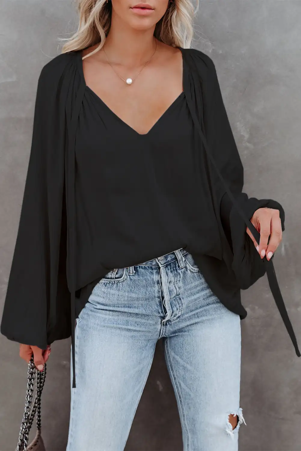 Pleated Puff Sleeve Satin Blouse