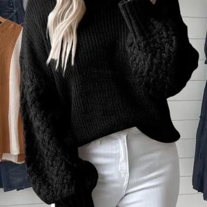 Elegant Black Cable Knit Drop Shoulder Sweater