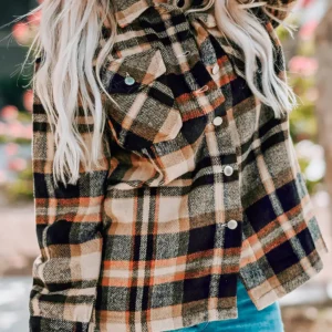 Cozy Rustic Orange Plaid Shacket for Casual Autumn Outings and Fall Layers