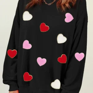 Chenille Embroidered Heart Sweatshirt - Black