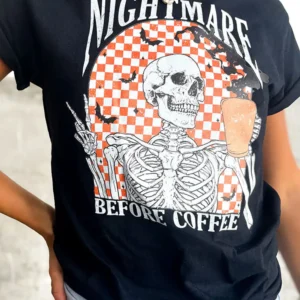 Chic Chill Skull Graphic Tee with Checkerboard Design Perfect for Casual Summer and Halloween Style