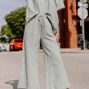 Trendy Textured Gray T-Shirt and Drawstring Pants Set for Ultimate Summer Casual Daily Comfort