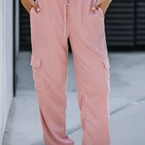 Pink Waffle Texture High Waist Jogger Pants