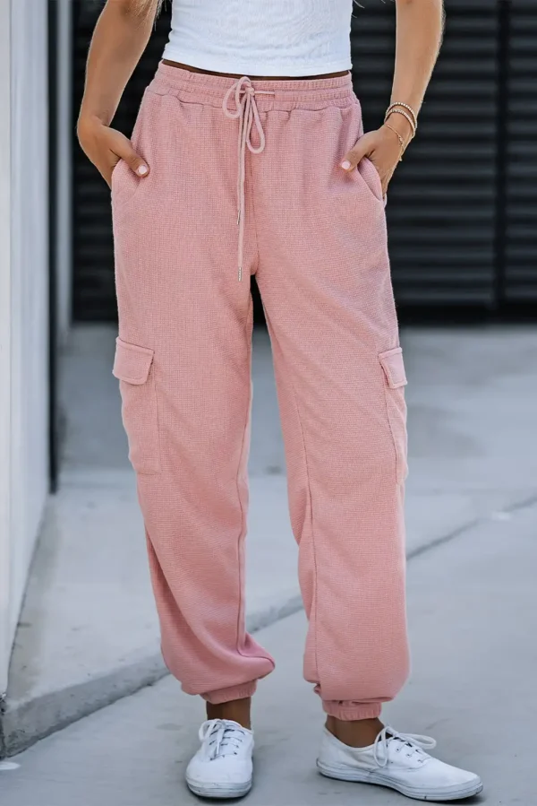 Pink Waffle Texture High Waist Jogger Pants