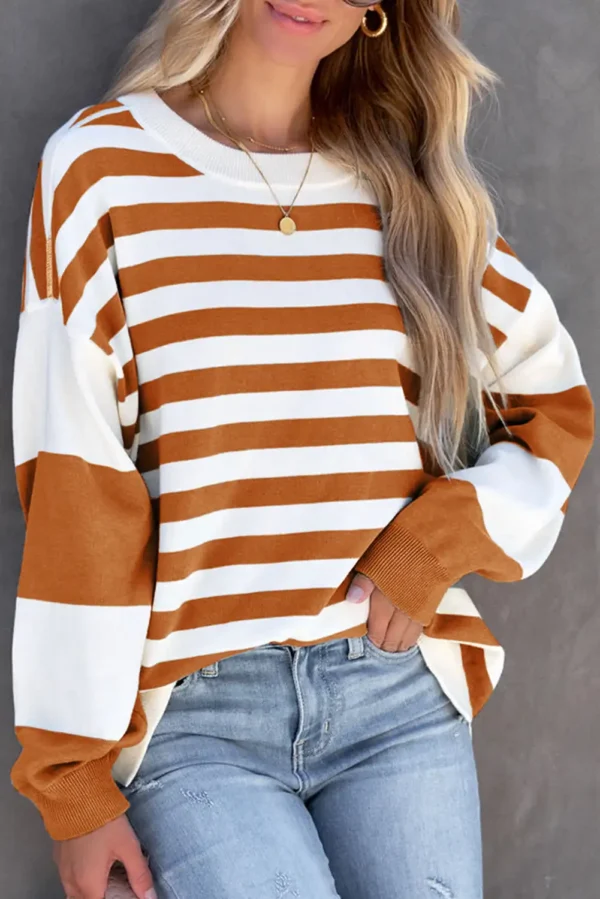 Striped Pullover Sweatshirt in Brown