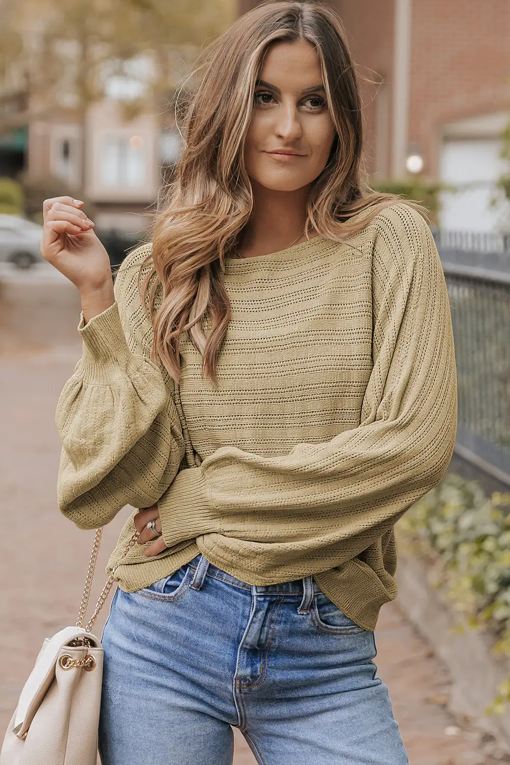 Apricot Textured Knit Sweater