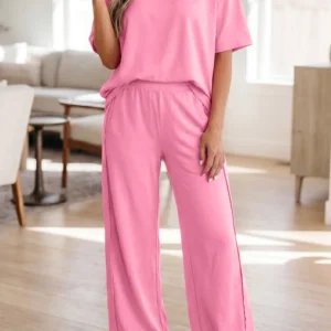 Sachet Pink Solid Oversize Tee & Pocketed Wide-Leg Pants 2pc Set