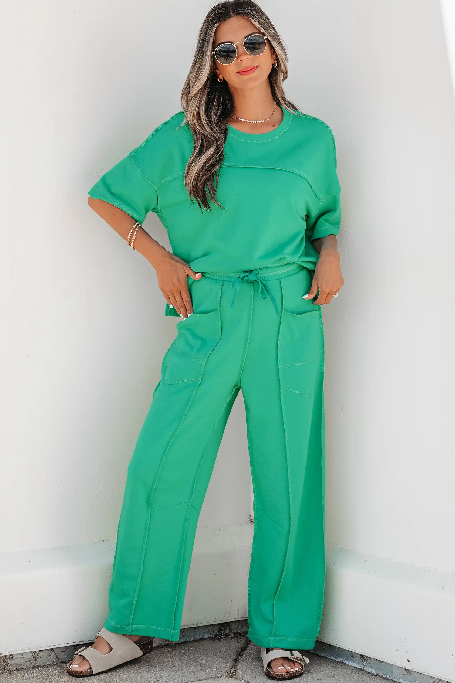 Mint Green Boxy Tee & Barrel Pants Set