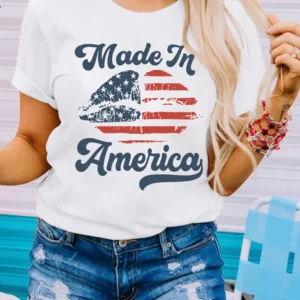 Stylish American Flag Lip Print Graphic Tee for Patriot Summer Casual Outfits
