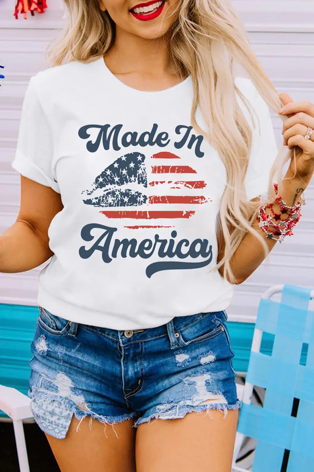 American Flag Lip Print Graphic Tee