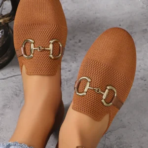 Chic Chestnut Leather Strap Buckle Flats for Women Perfect for Daily Spring Modern Style