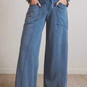 Ashleigh Blue Mineral-Wash Western Wide-Leg Drawstring Pants