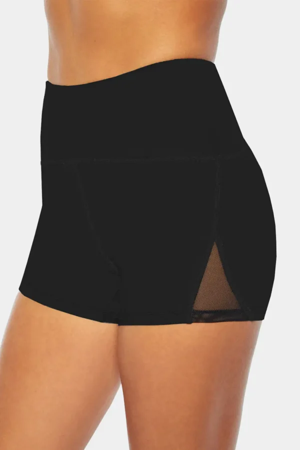 Mesh Cutout Black Swim Shorts