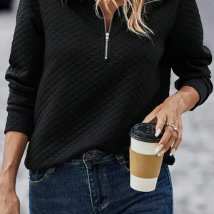 Quilted Black Half Zipper Sweatshirt