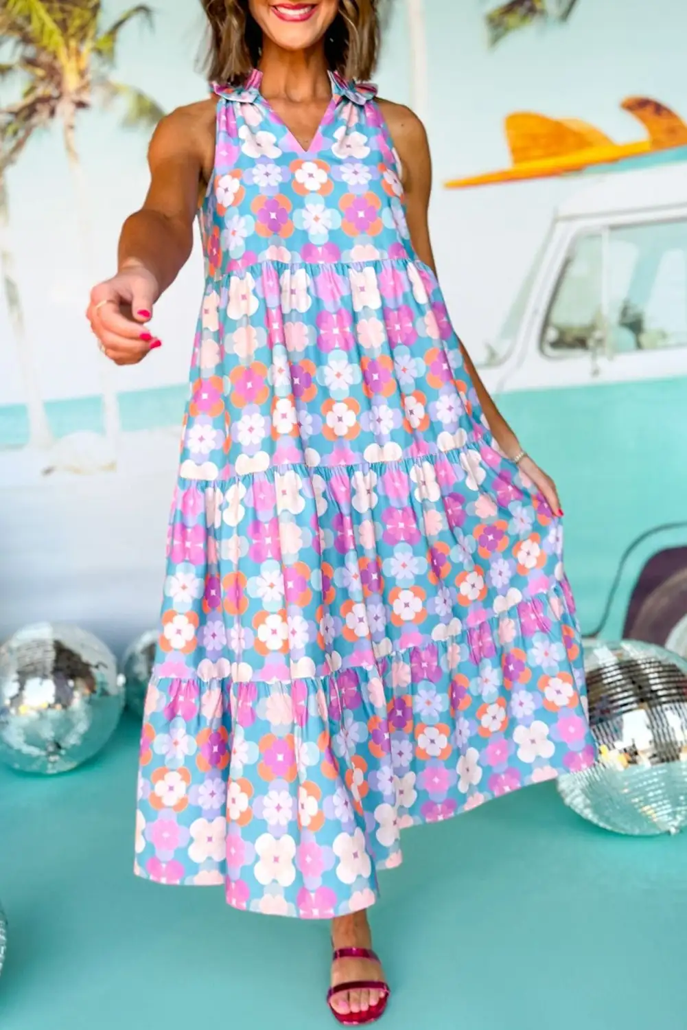 Sky Blue Floral Maxi Dress