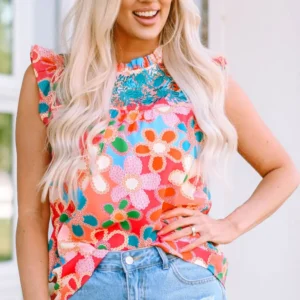 Pink Floral Embroidered Tank Top