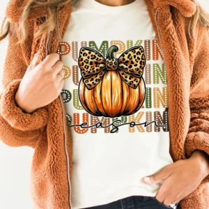 Trendy Leopard Bow Print White Graphic T-Shirt for Casual Summer Style and Thanksgiving Gatherings