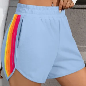 Beau Blue Color Block Stripes High-Waist Active Shorts