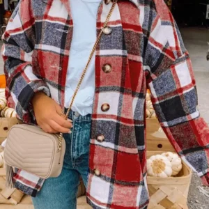Vibrant Red Plaid Hooded Shacket