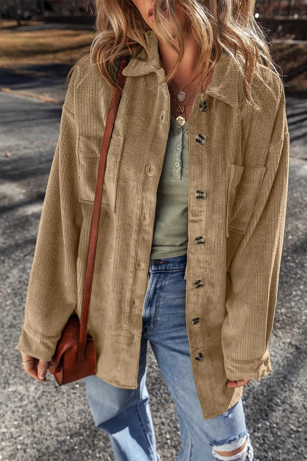 French Beige Corduroy Shacket