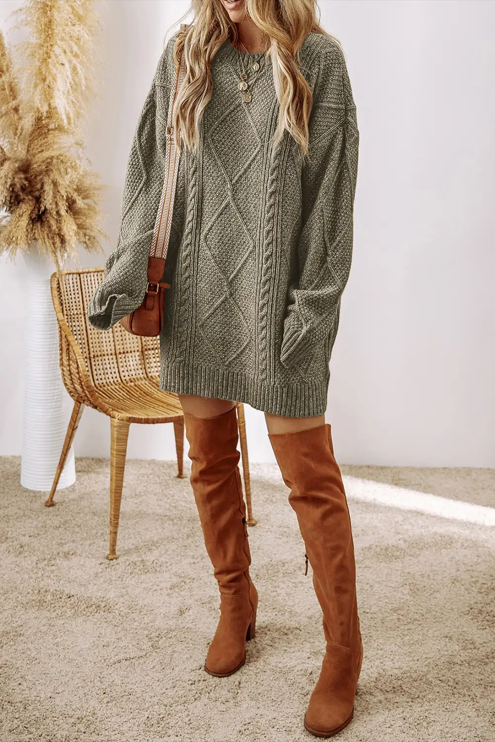 Full-length knit styled for an easy evening