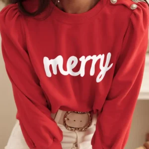 Red Merry Graphic Bishop Sleeve Top