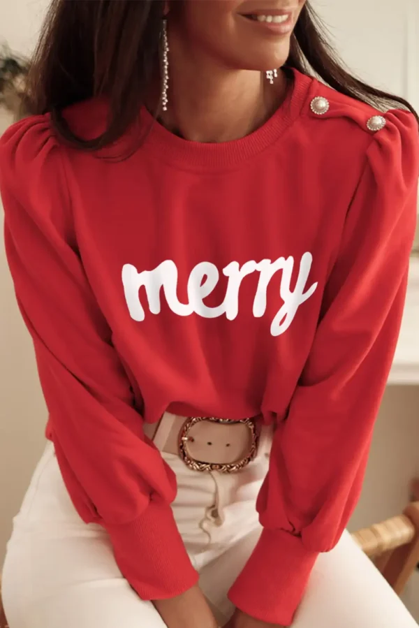 Red Merry Graphic Bishop Sleeve Top