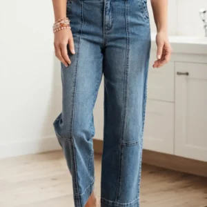 Sail Blue Exposed Stitching Straight Jeans